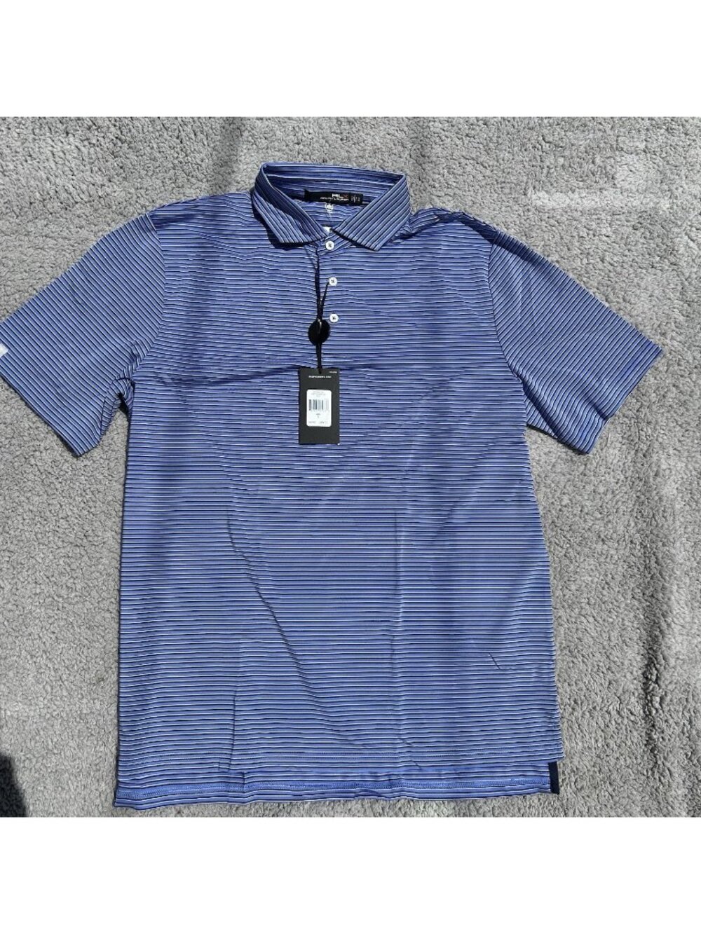 RLX Polo Ralph Lauren Blue White Striped Short Sleeve Wicking Shirt $98